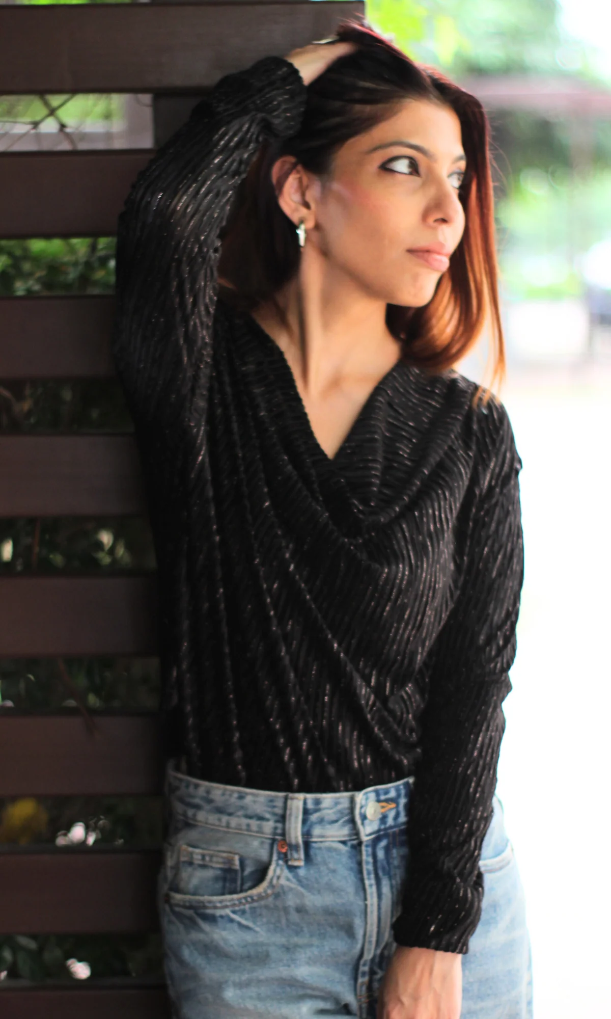 Black Pleated Full Sleeve Cowl Neck Top - Image 5