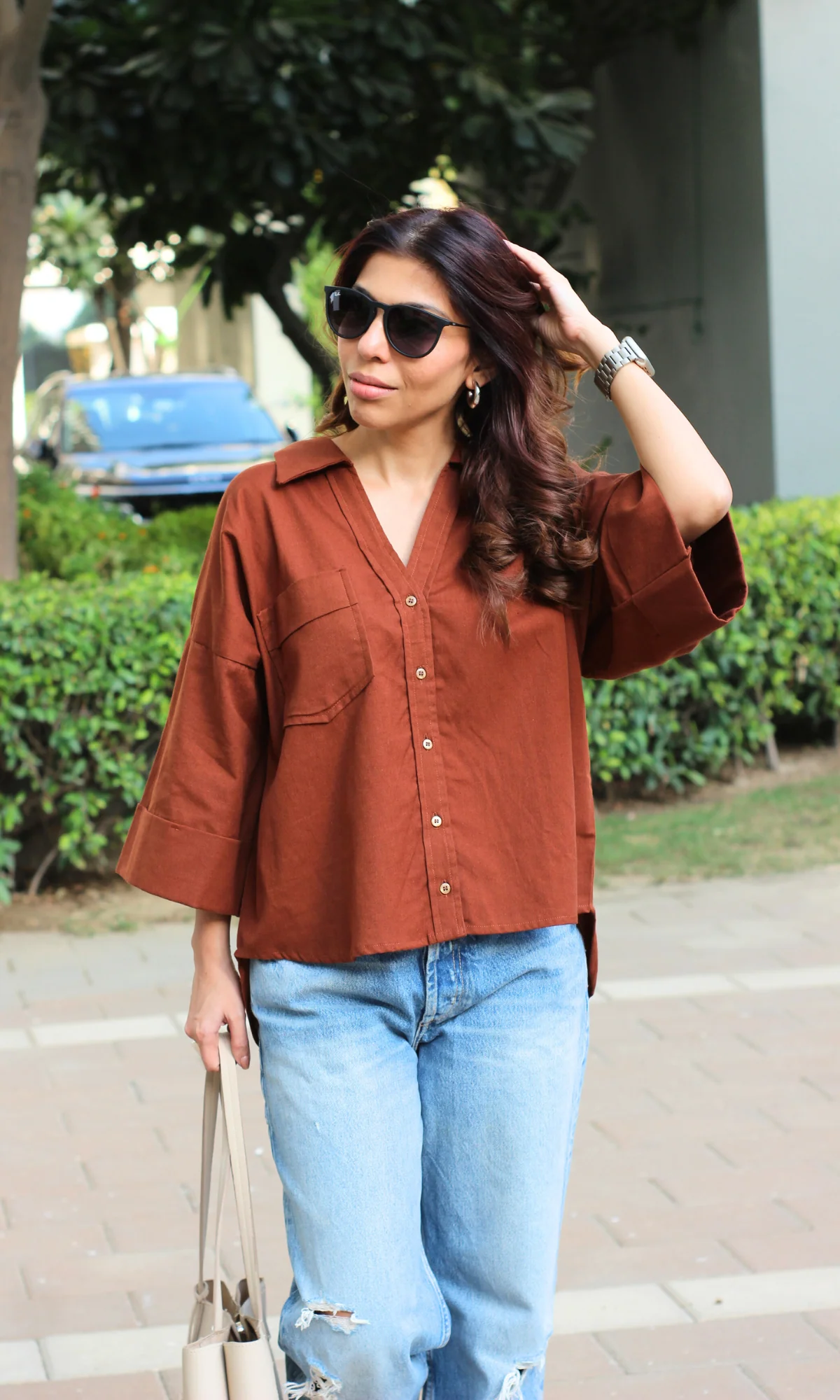 Chocolate Brown Cotton Shirt - Image 5