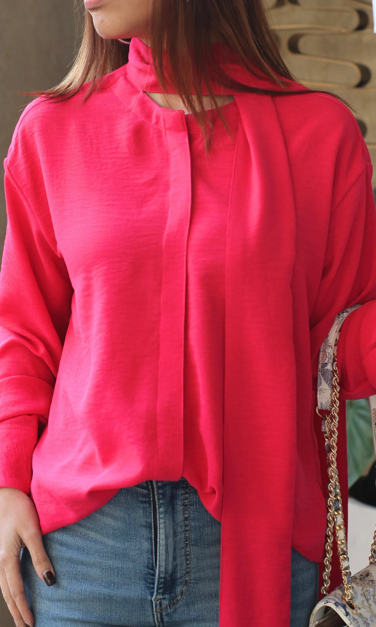 Hot Pink Shirt with Scarf - Image 4