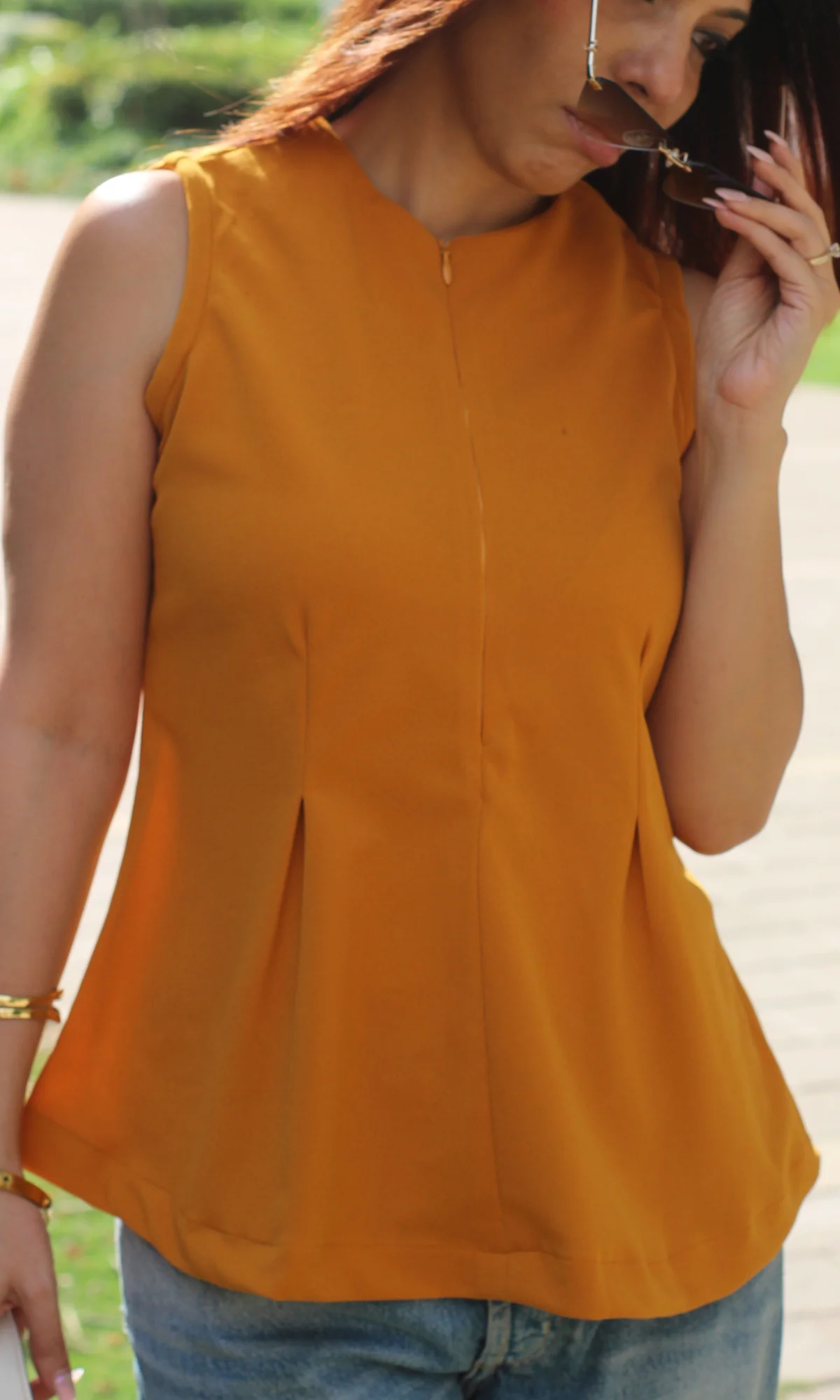 Mustard Yellow Sleek-Pleat Detail Top - Image 3
