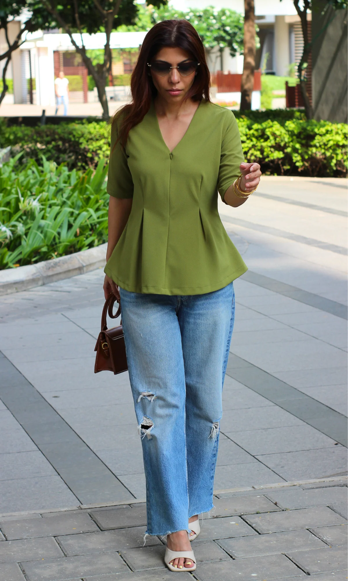 Pear Green Sleek-Pleat Detail Top - Image 3