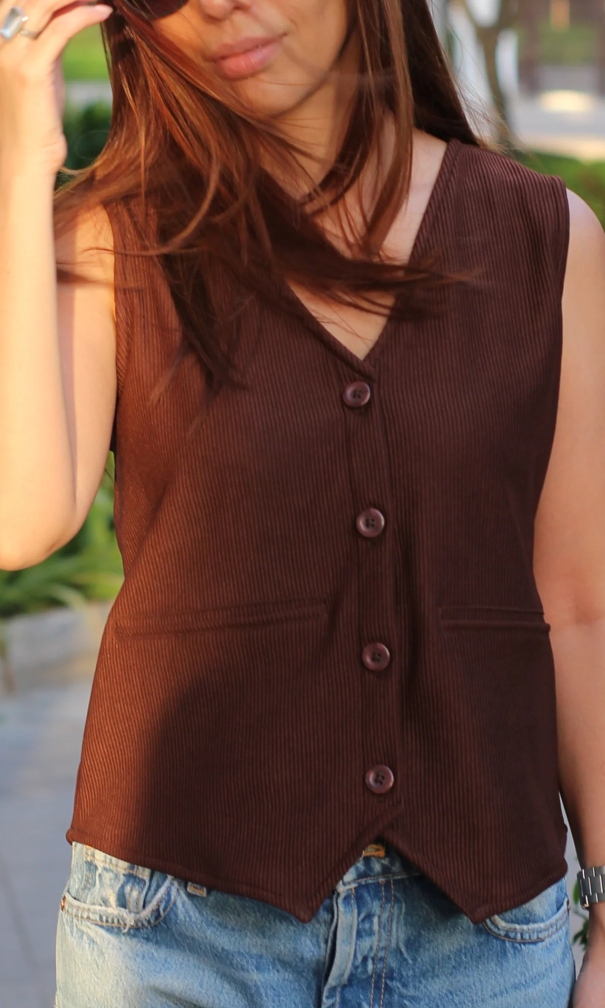 Pecan Ribbed Waist Coat - Image 4