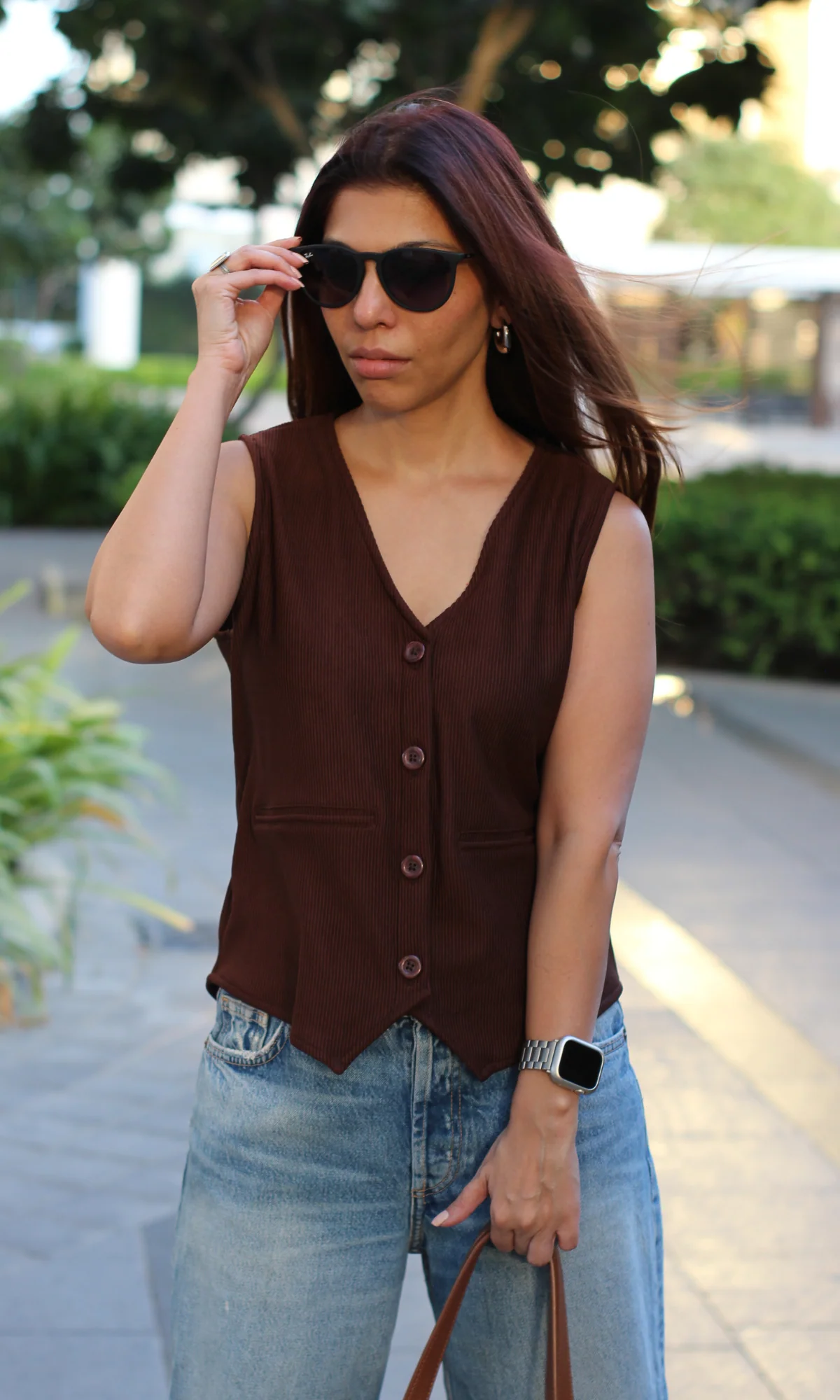 Pecan Ribbed Waist Coat - Image 6