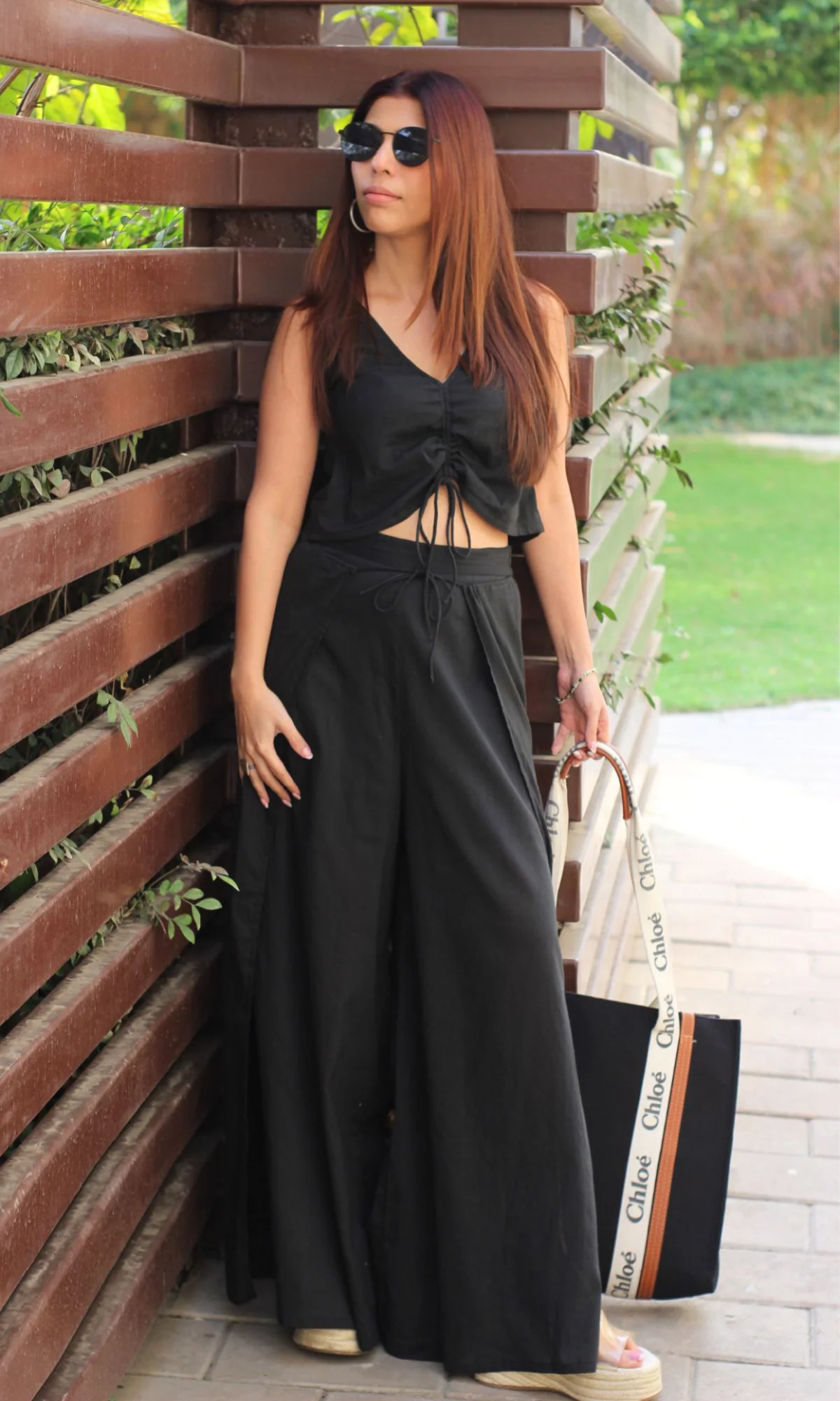 Smoked Black Drawstring Top and Slit Pants - Image 5
