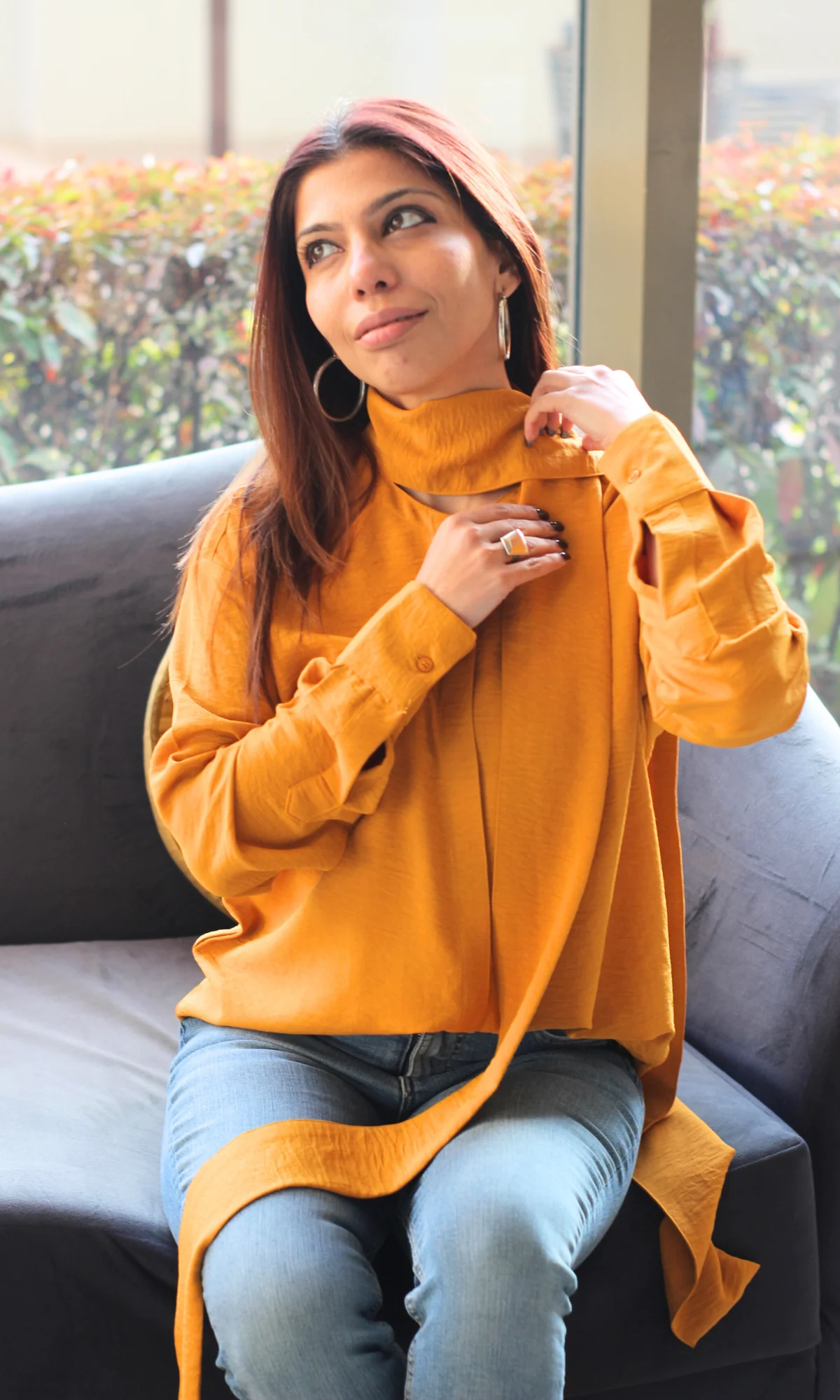 Tangerine Shirt with Scarf - Image 6
