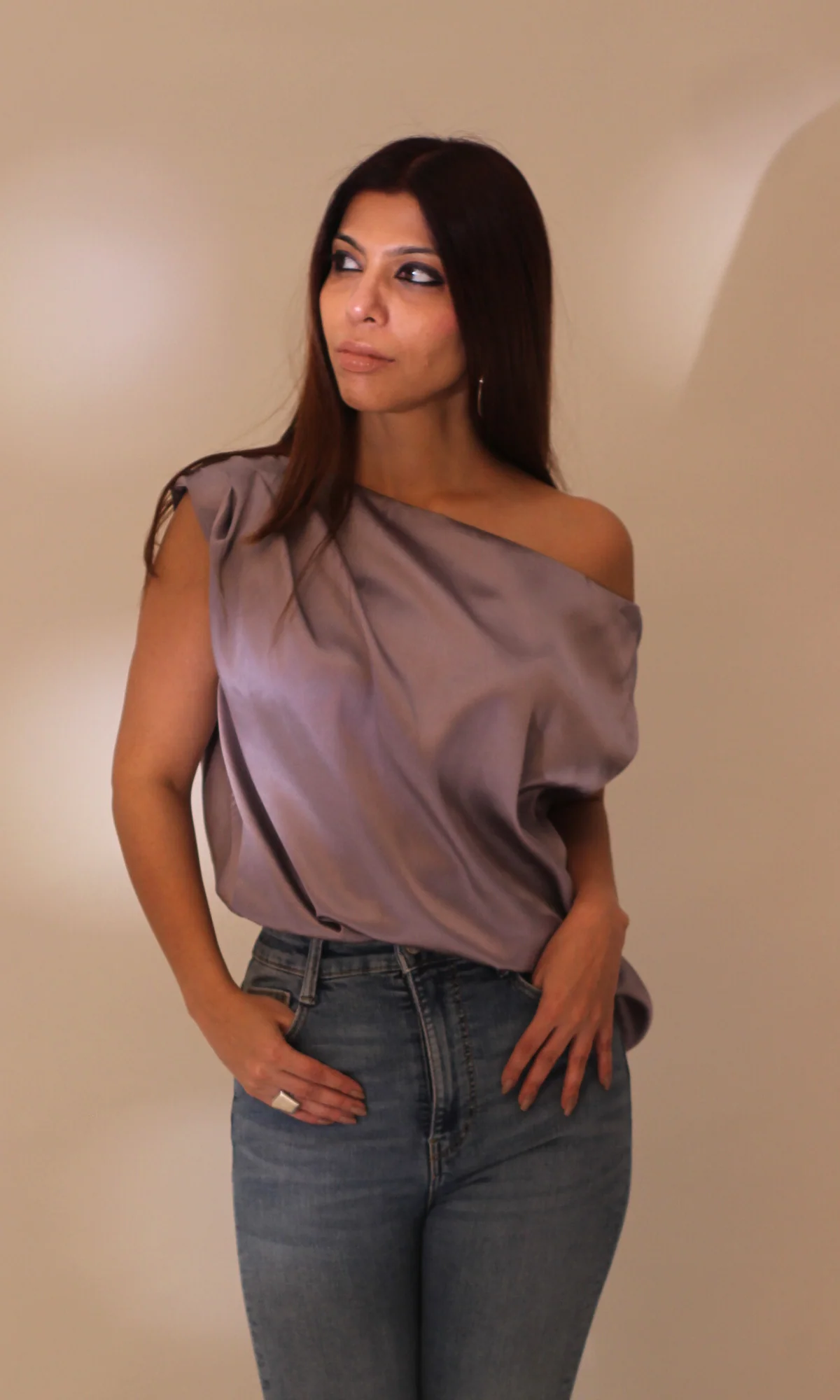 Steel Lavender One-Shoulder Top - Image 3