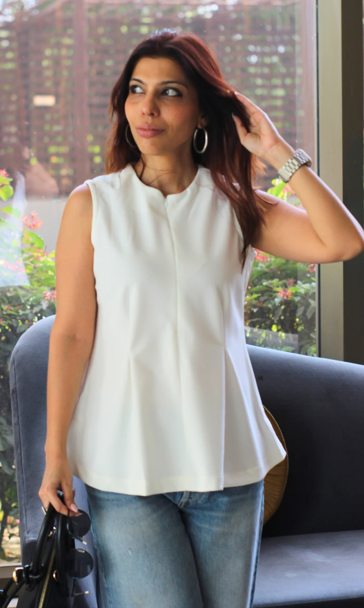 White Sleek-Pleat Detail Top - Image 4