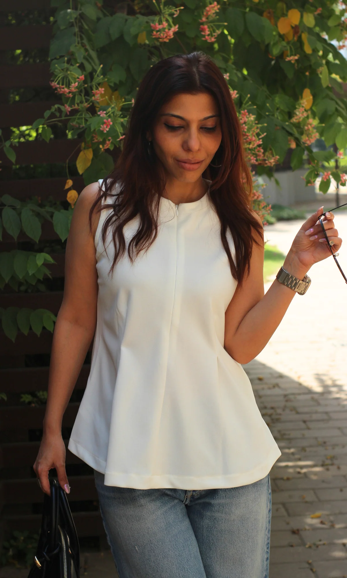 White Sleek-Pleat Detail Top - Image 6