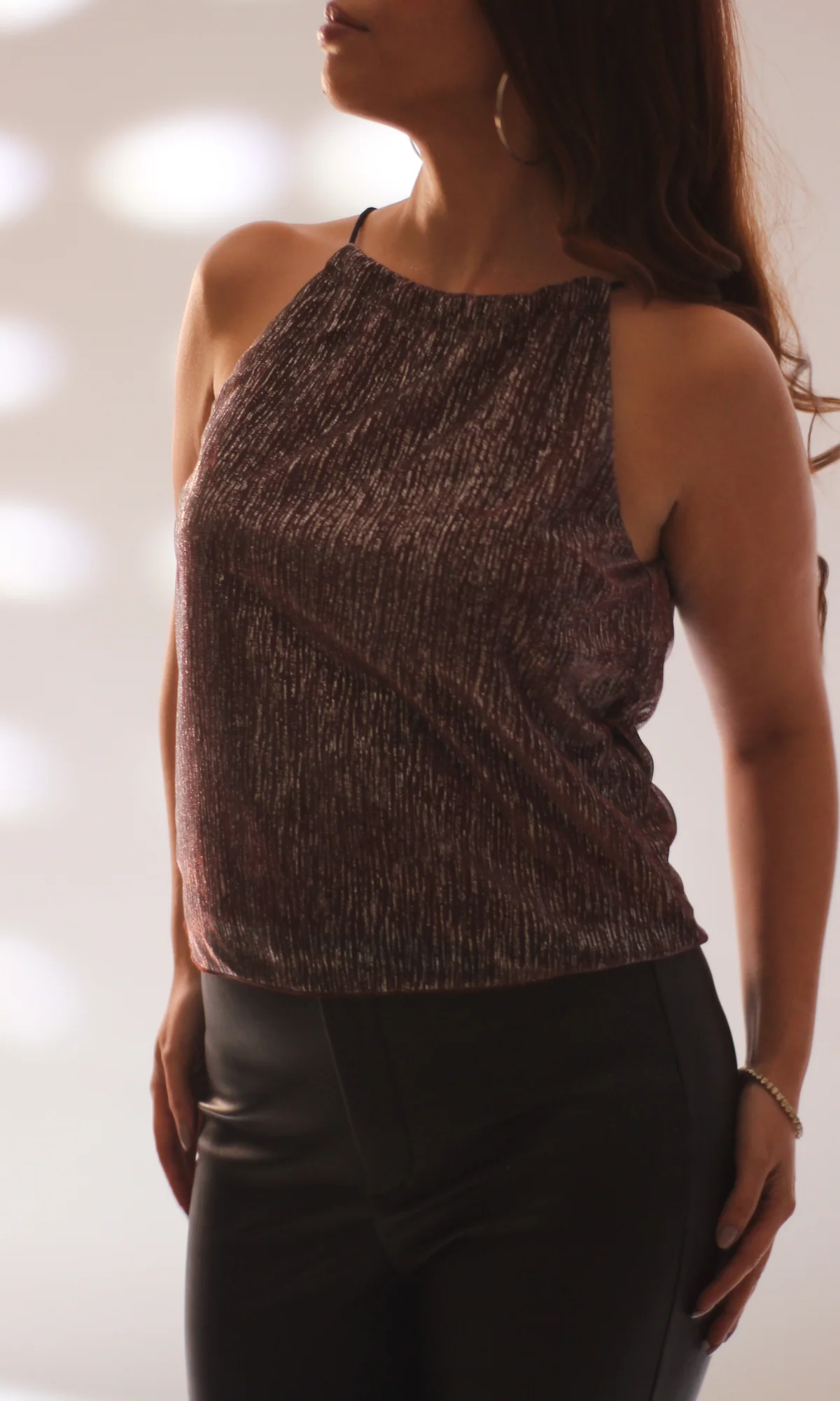 Wine Shimmer Halter Neck Top - Image 5