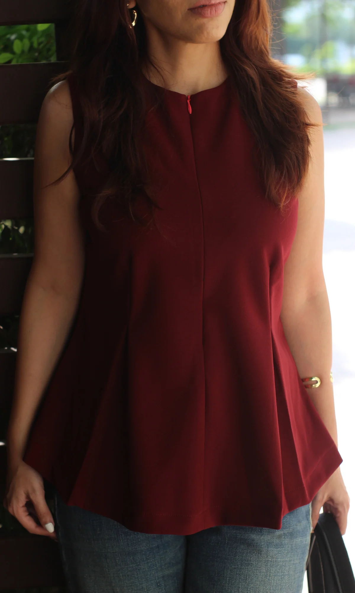 Wine Sleek-Pleat Detail Top - Image 3